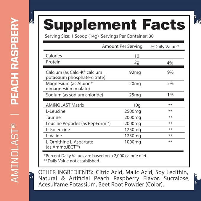 GASPARI NUTRITION AMINOLAST 30 SERVINGS PEACH RASPBERRY - Image 2