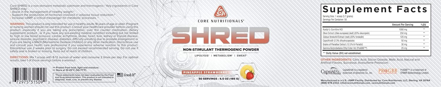 CORE NUTRITIONALS SHRED 50 SERVINGS - Image 2