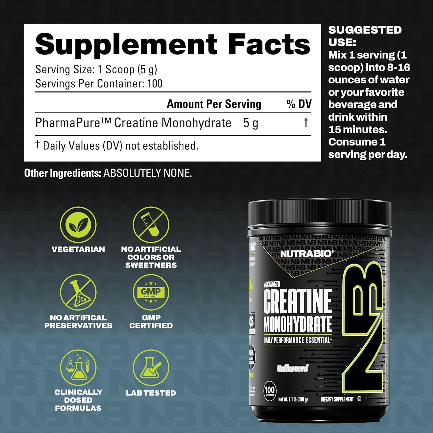 Nutrabio Creatine Monohydrate Unflavored - Image 2